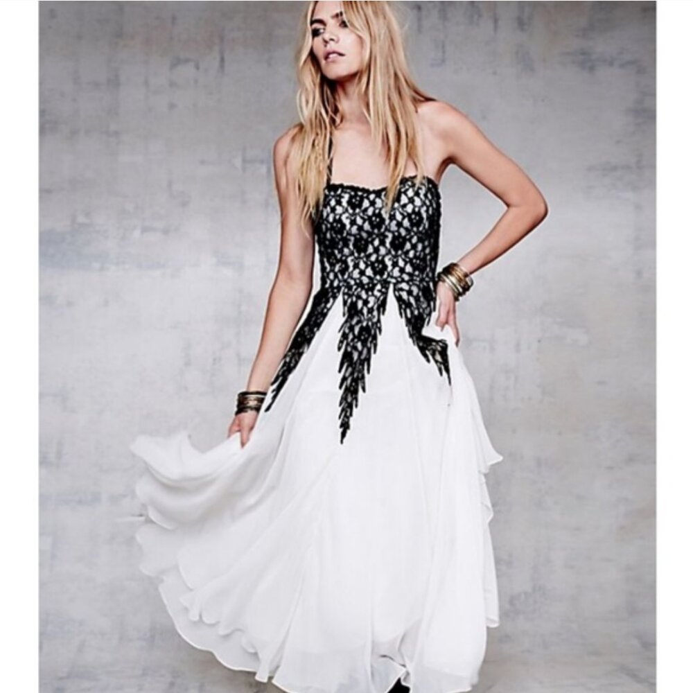 NWOT Free People Freda Midi Flared Ball Gown Ivory Combo